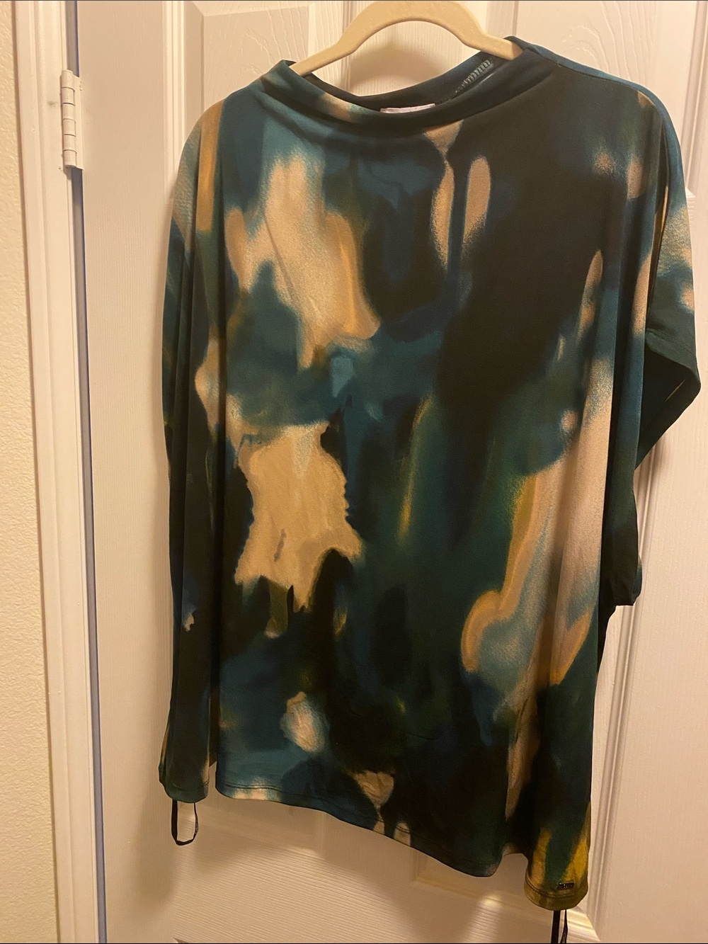 Calvin Klein Abstract Painterly Long Sleeve Top in Teal and Gold